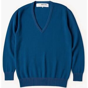 Vintage Wacoal Teal V Neck Sweater Men L Knit Blue Jumper Japan Tokyo 1980s